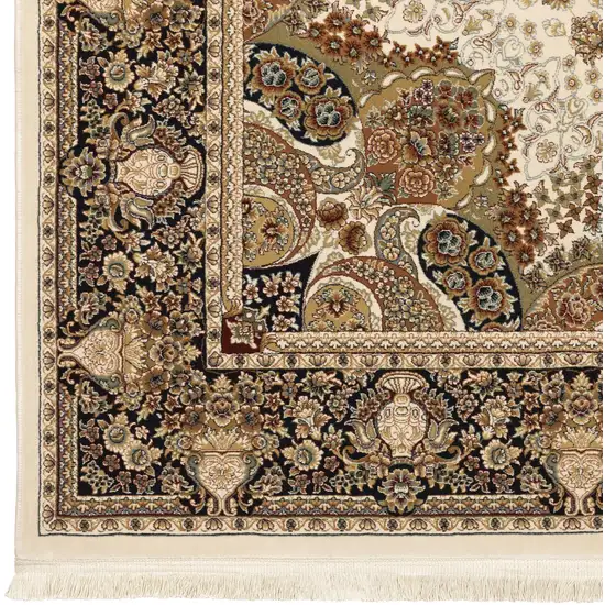 10' Ivory Brown And Black Medallion Runner Rug With Fringe Photo 8