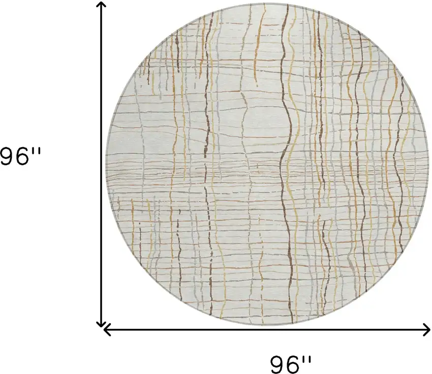 8' Ivory Brown And Gold Round Striped Washable Indoor Outdoor Area Rug Photo 3