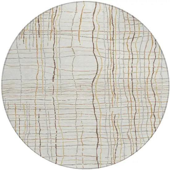 8' Ivory Brown And Gold Round Striped Washable Indoor Outdoor Area Rug Photo 2