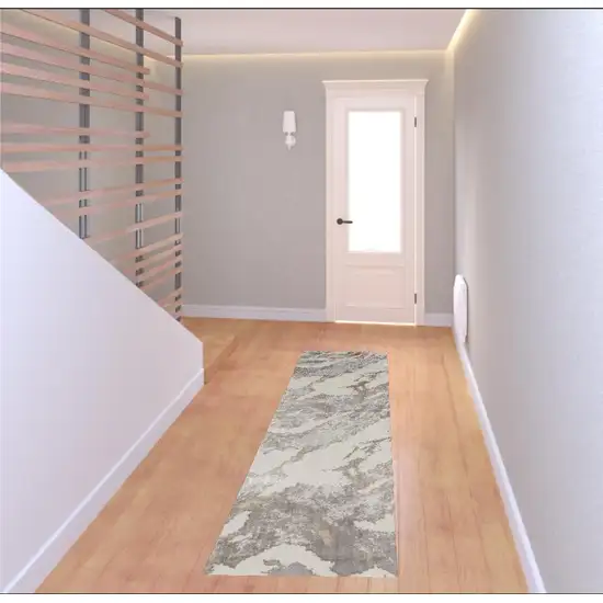 8' Ivory Brown And Gray Abstract Non Skid Runner Rug Photo 1
