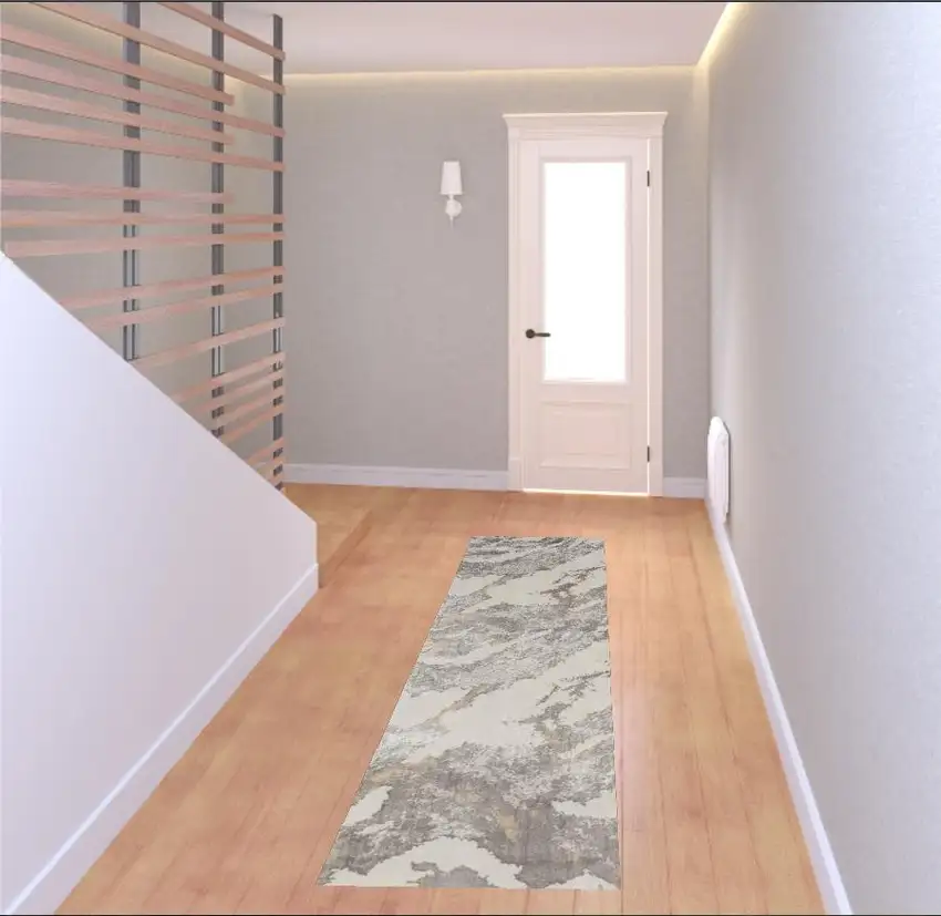 8' Ivory Brown And Gray Abstract Non Skid Runner Rug Photo 1