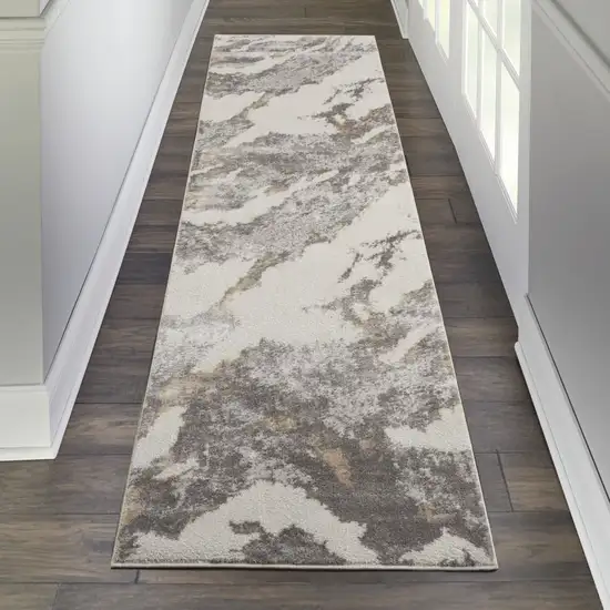 8' Ivory Brown And Gray Abstract Non Skid Runner Rug Photo 5