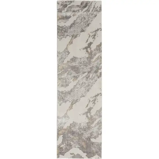 8' Ivory Brown And Gray Abstract Non Skid Runner Rug Photo 2