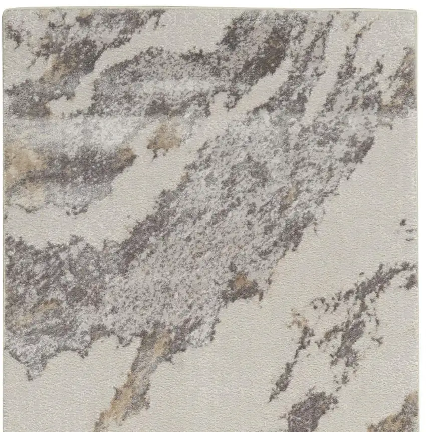 8' Ivory Brown And Gray Abstract Non Skid Runner Rug Photo 4