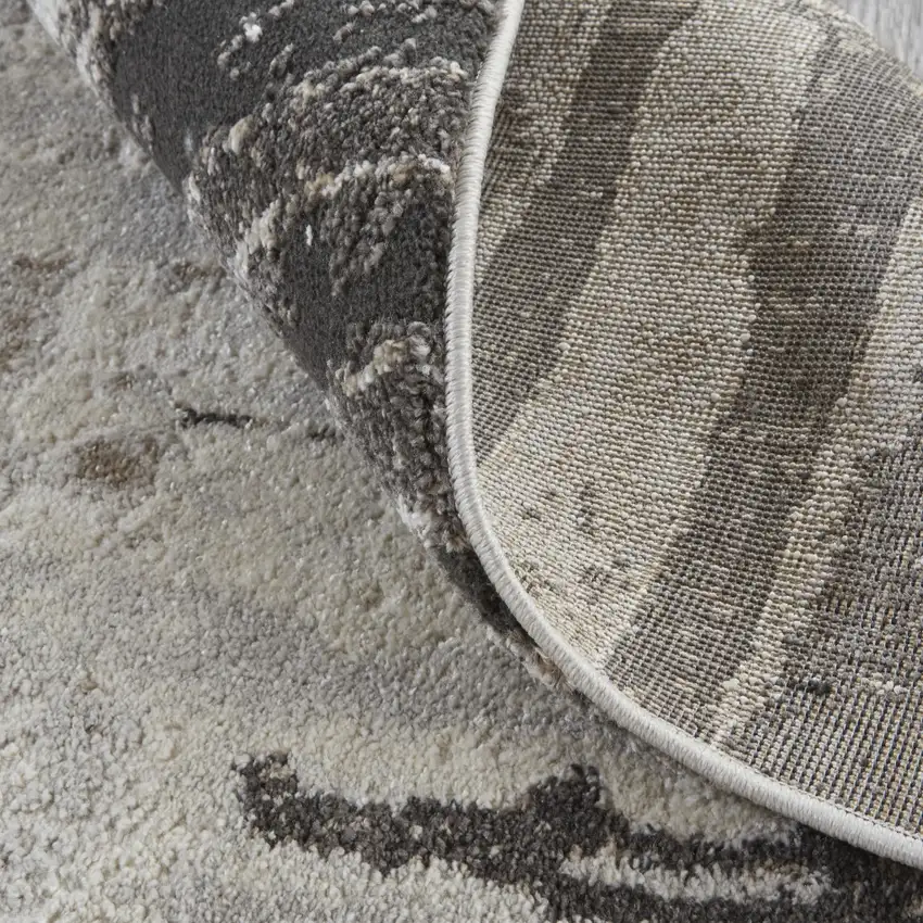 8' Ivory Brown And Gray Abstract Power Loom Stain Resistant Runner Rug Photo 6