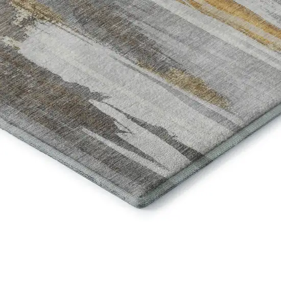 8' Ivory Brown And Gray Abstract Washable Round Rug With UV Protection Photo 7