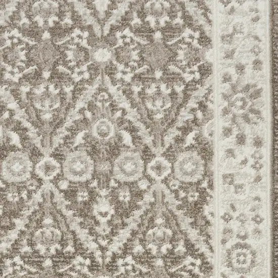 8' Ivory Brown And Gray Floral Distressed Non Skid Runner Rug Photo 3