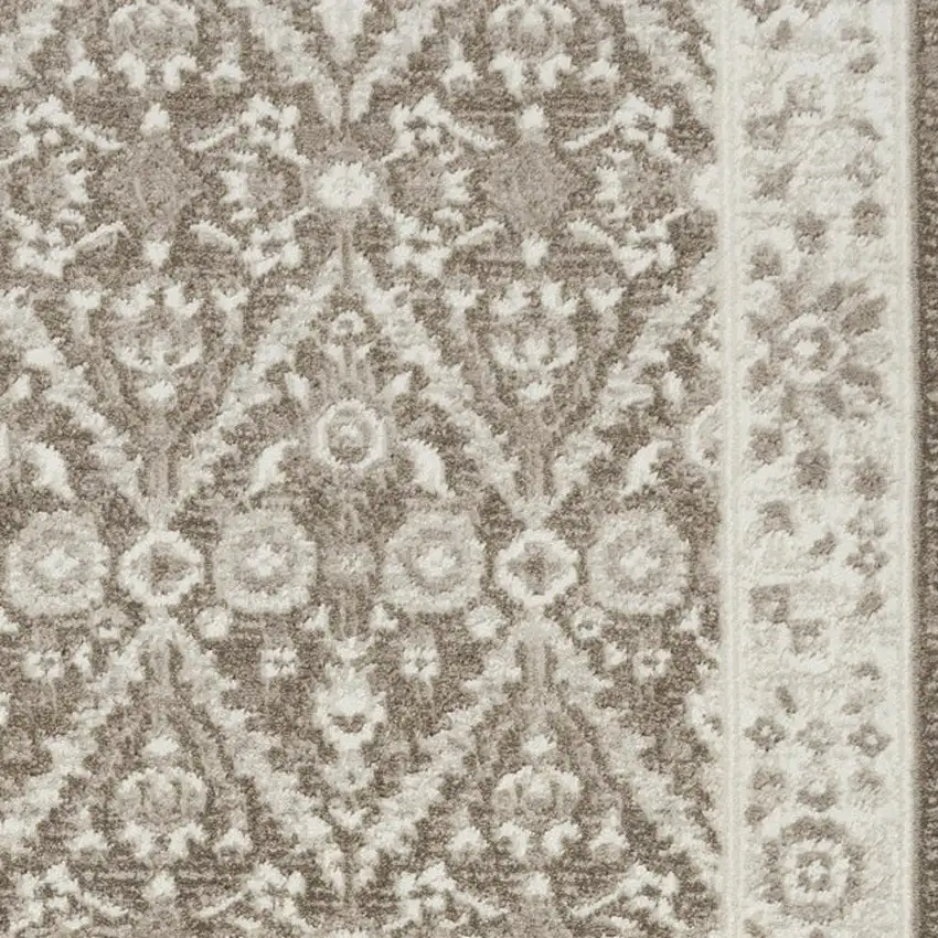 8' Ivory Brown And Gray Floral Distressed Non Skid Runner Rug Photo 3
