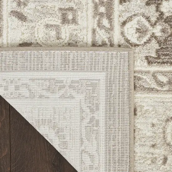 8' Ivory Brown And Gray Floral Distressed Non Skid Runner Rug Photo 9