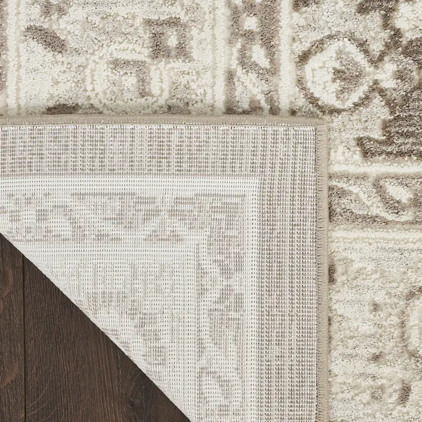 8' Ivory Brown And Gray Floral Distressed Non Skid Runner Rug Photo 9