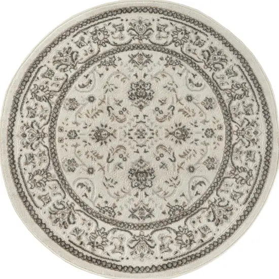 4' Ivory Brown And Gray Floral Distressed Round Rug Photo 2