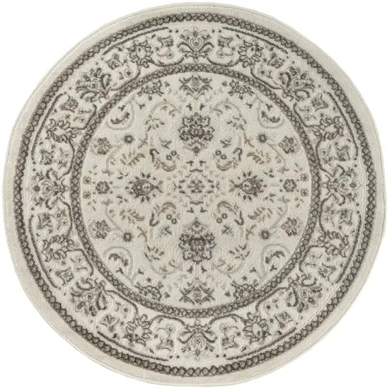 4' Ivory Brown And Gray Floral Distressed Round Rug Photo 3