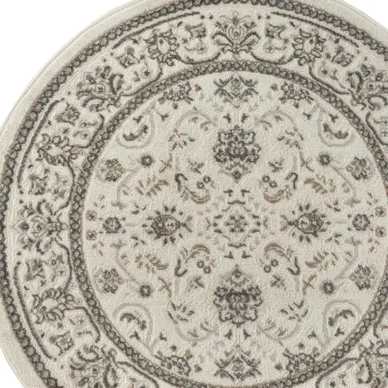 4' Ivory Brown And Gray Floral Distressed Round Rug Photo 7