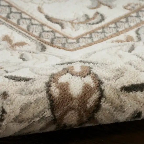4' Ivory Brown And Gray Floral Distressed Round Rug Photo 9