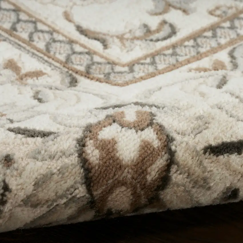 4' Ivory Brown And Gray Floral Distressed Round Rug Photo 9