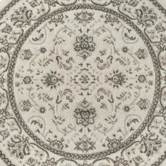 4' Ivory Brown And Gray Floral Distressed Round Rug Photo 4