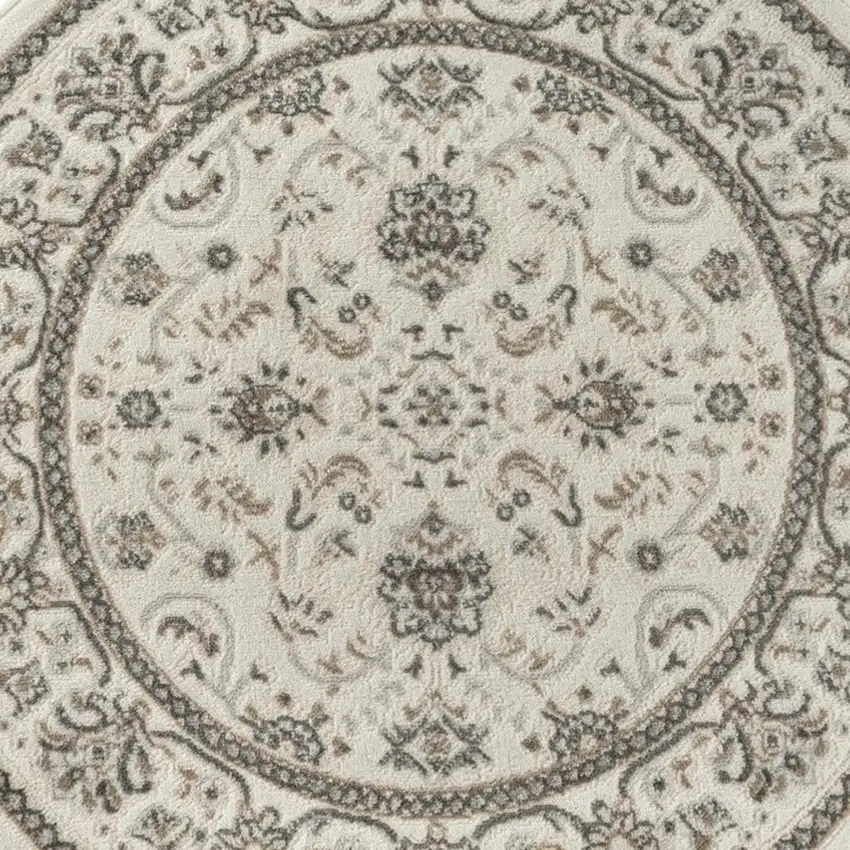 4' Ivory Brown And Gray Floral Distressed Round Rug Photo 4