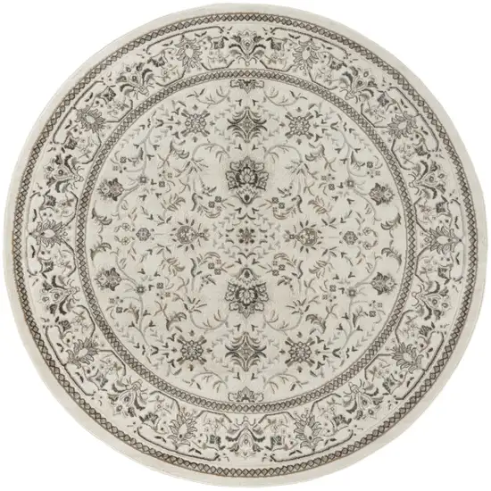 8' Ivory Brown And Gray Floral Distressed Round Rug Photo 4