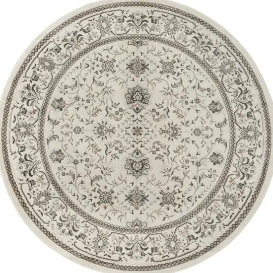 8' Ivory Brown And Gray Floral Distressed Round Rug Photo 3