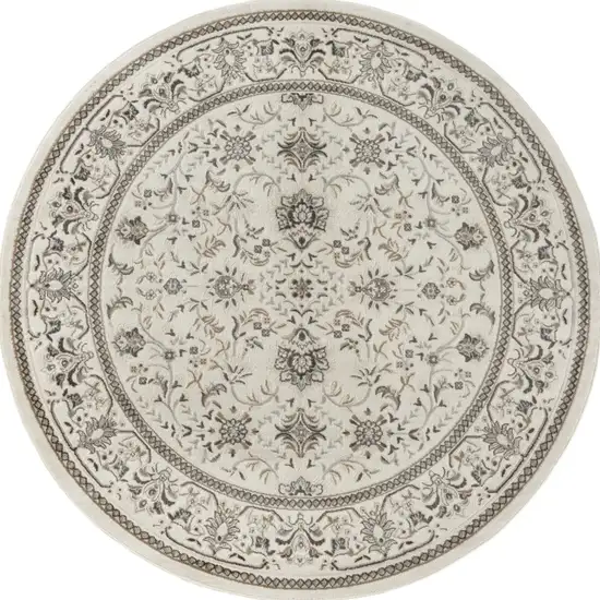 8' Ivory Brown And Gray Floral Distressed Round Rug Photo 2