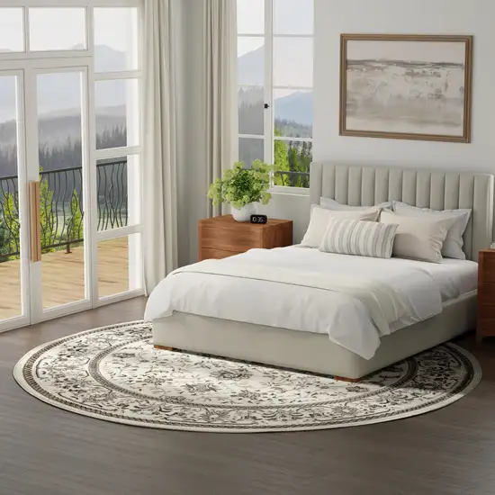8' Ivory Brown And Gray Floral Distressed Round Rug Photo 5