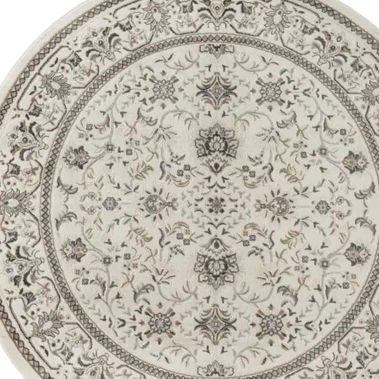 8' Ivory Brown And Gray Floral Distressed Round Rug Photo 7
