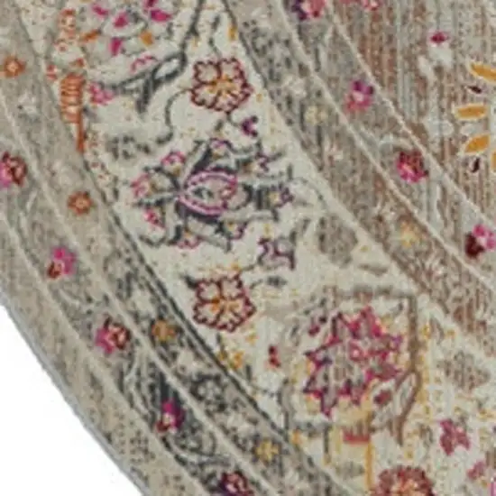 6' Ivory Brown And Gray Floral Distressed Round Rug Photo 4