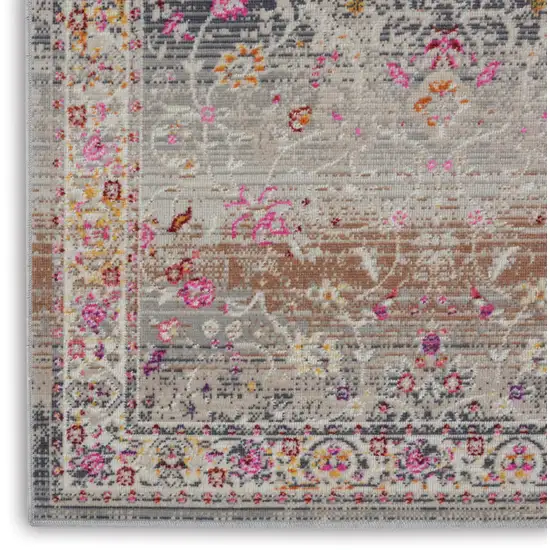 6' Ivory Brown And Gray Floral Distressed Runner Rug Photo 8