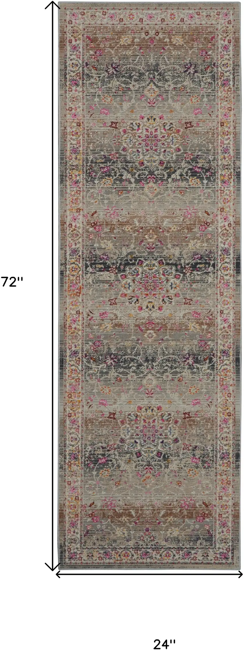 6' Ivory Brown And Gray Floral Distressed Runner Rug Photo 3