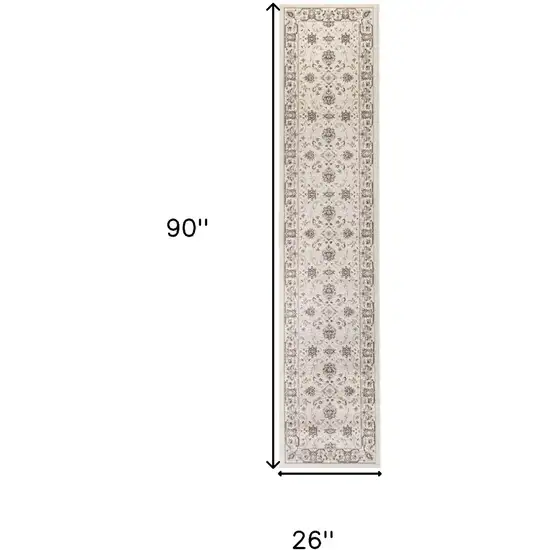 8' Ivory Brown And Gray Floral Runner Rug Photo 3