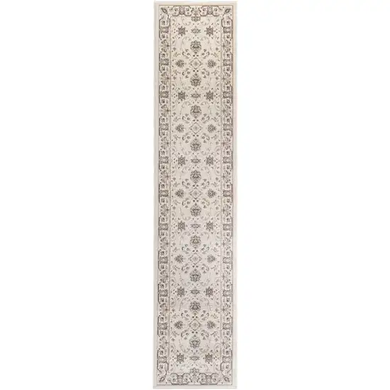 8' Ivory Brown And Gray Floral Runner Rug Photo 4