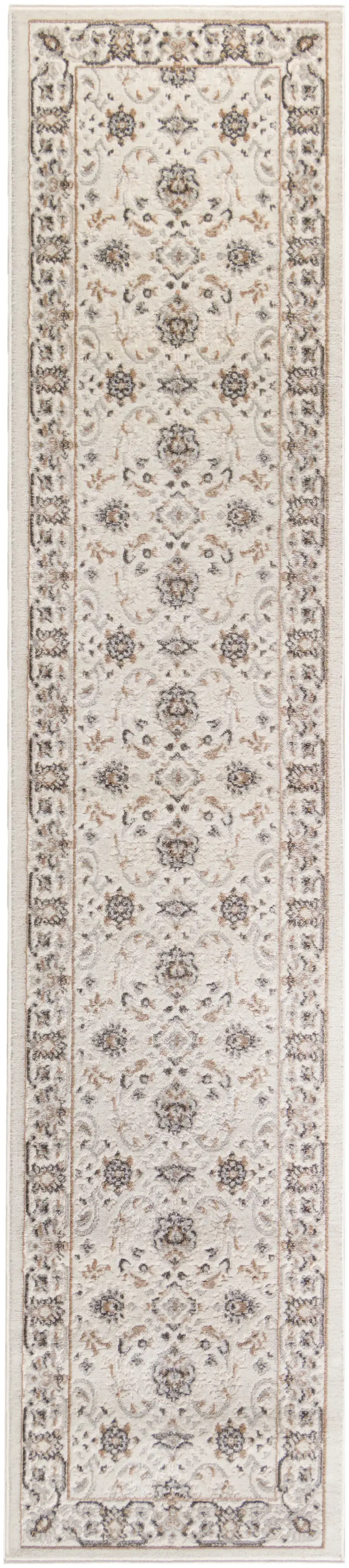 8' Ivory Brown And Gray Floral Runner Rug Photo 4