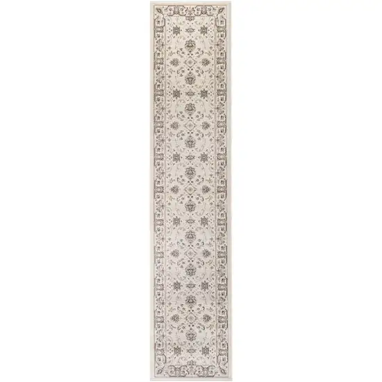 8' Ivory Brown And Gray Floral Runner Rug Photo 2