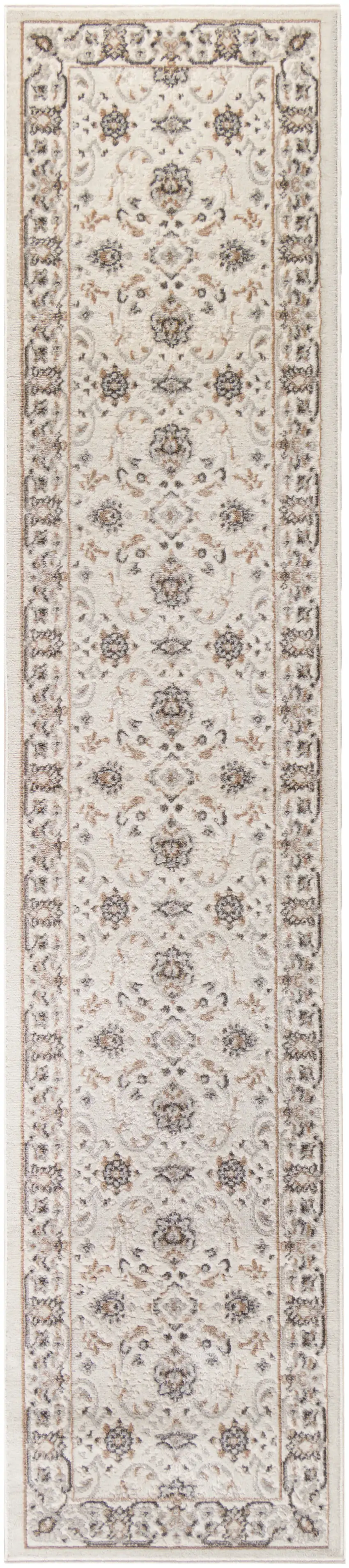 8' Ivory Brown And Gray Floral Runner Rug Photo 2