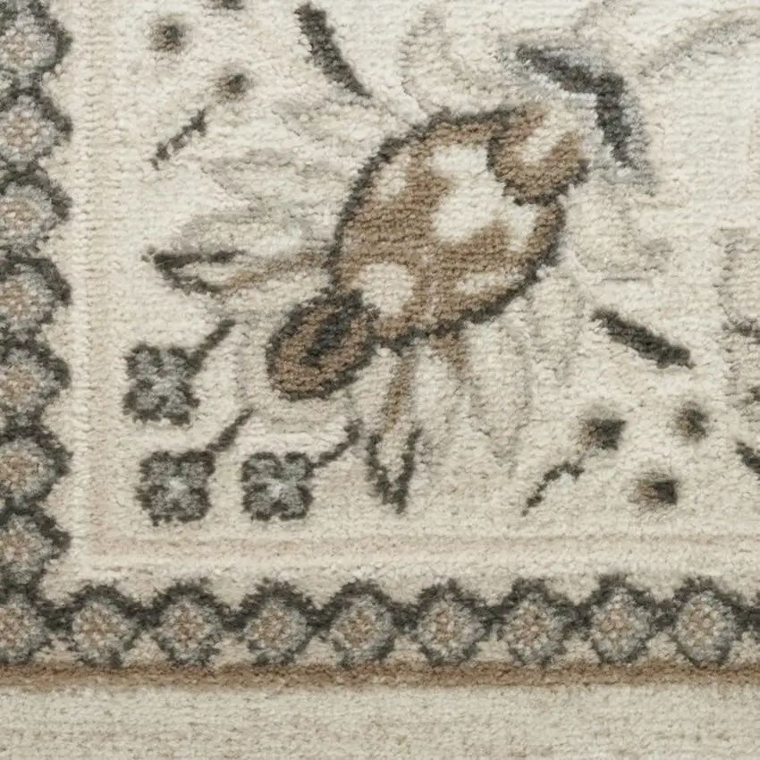 8' Ivory Brown And Gray Floral Runner Rug Photo 6