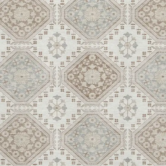 8' Ivory Brown And Gray Floral Washable Area Rug With UV Protection Photo 2