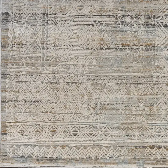 10' Ivory Brown And Gray Geometric Distressed Runner Rug With Fringe Photo 7