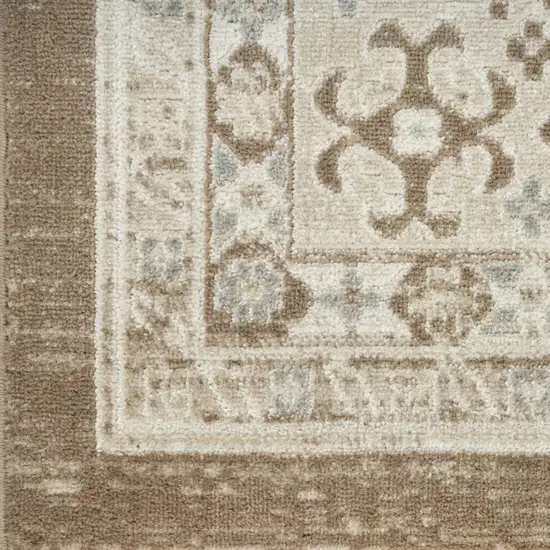 8' Ivory Brown And Gray Geometric Distressed Runner Rug Photo 7