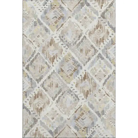 8' Ivory Brown And Gray Geometric Washable Area Rug With UV Protection Photo 1