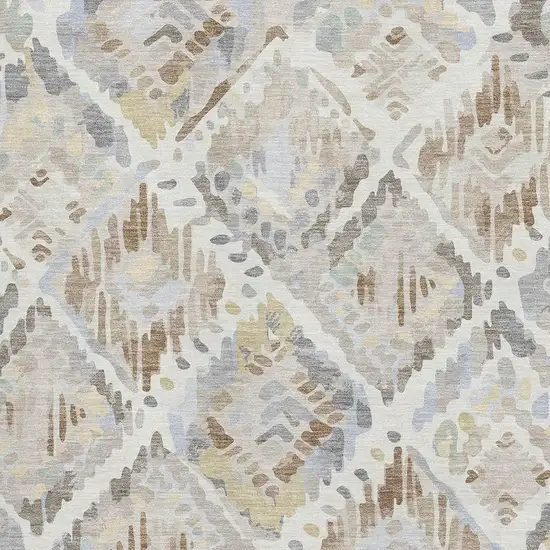 8' Ivory Brown And Gray Geometric Washable Area Rug With UV Protection Photo 2