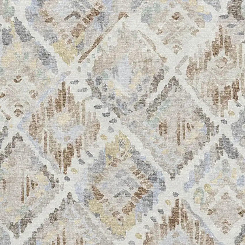 8' Ivory Brown And Gray Geometric Washable Area Rug With UV Protection Photo 2