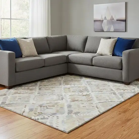 8' Ivory Brown And Gray Geometric Washable Area Rug With UV Protection Photo 2