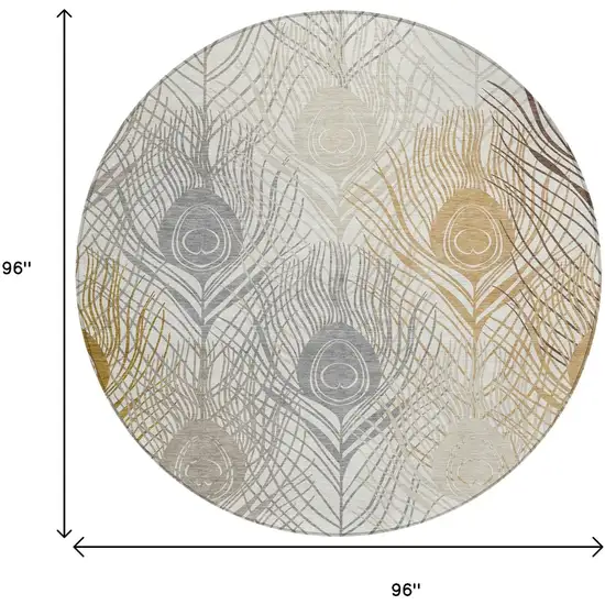 8' Ivory Brown And Gray Round Floral Washable Indoor Outdoor Area Rug Photo 3