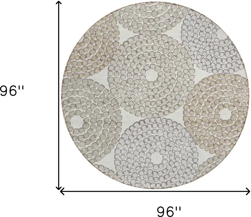 8' Ivory Brown And Gray Round Geometric Washable Indoor Outdoor Area Rug Photo 3