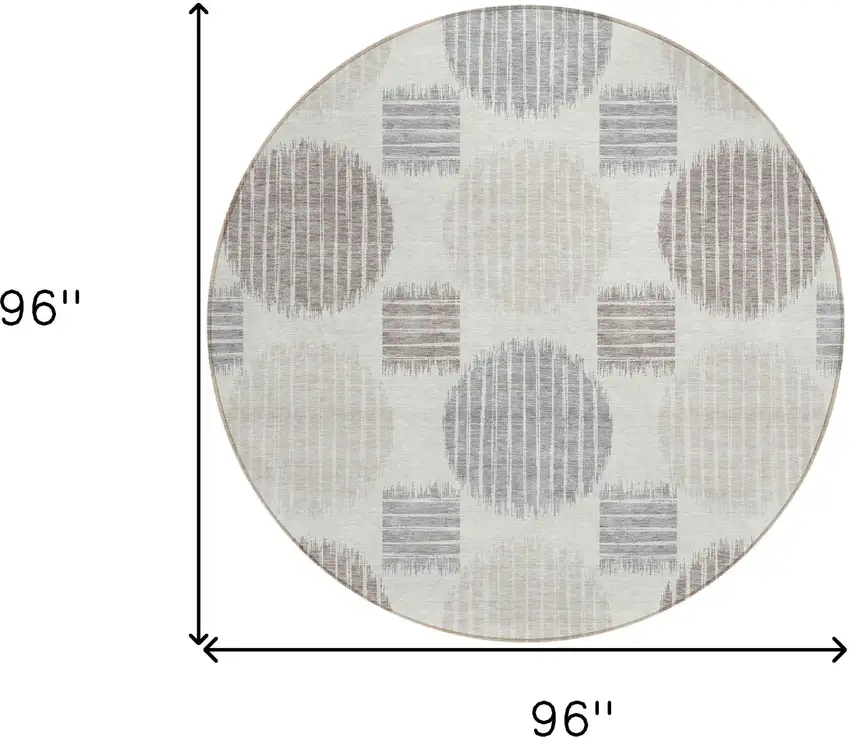 8' Ivory Brown And Gray Round Geometric Washable Indoor Outdoor Area Rug Photo 3