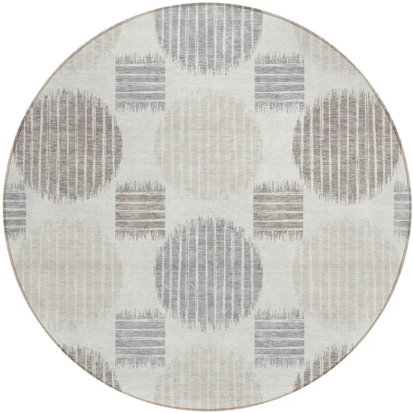 8' Ivory Brown And Gray Round Geometric Washable Indoor Outdoor Area Rug Photo 2