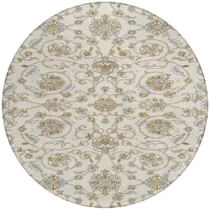 Photo of 8' Ivory Brown And Gray Round Moroccan Washable Indoor Outdoor Area Rug