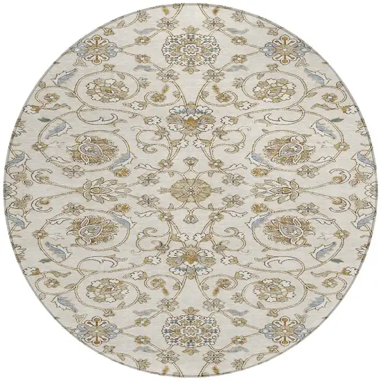 8' Ivory Brown And Gray Round Moroccan Washable Indoor Outdoor Area Rug Photo 5