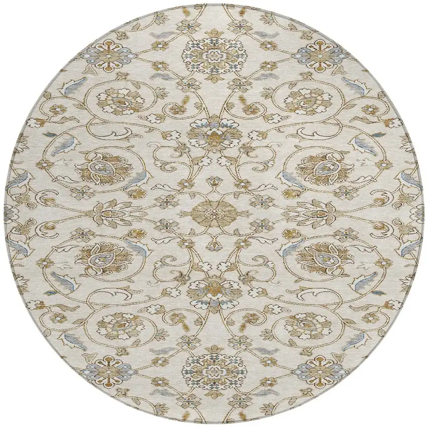 8' Ivory Brown And Gray Round Moroccan Washable Indoor Outdoor Area Rug Photo 5