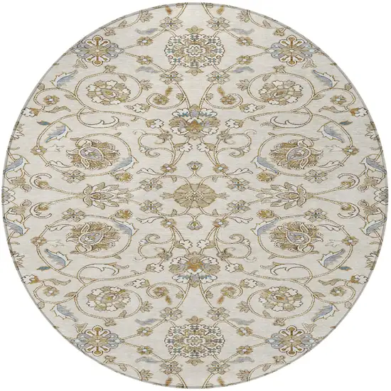 8' Ivory Brown And Gray Round Moroccan Washable Indoor Outdoor Area Rug Photo 6
